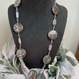Y2k Tiger Print Silver and Pink Beaded Necklace